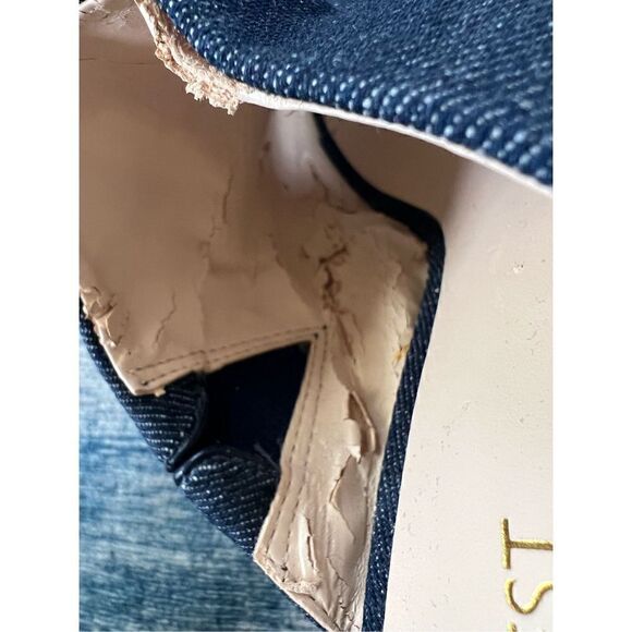 Nine West Blue Denim Gemily Block Heel Peep Toe Mules Size 7.5 - Picture 9 of 9